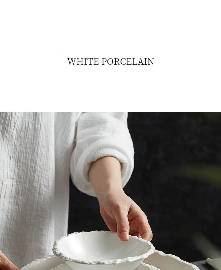 White Porcelain Rock Edge Soup Bowl Modern Tableware