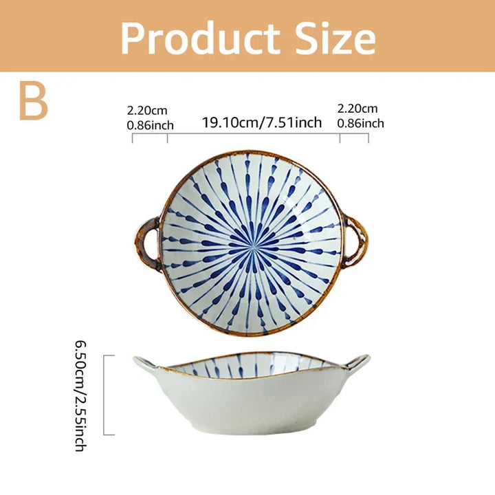 Ceramic 7.5 Inch Noodle Bowl With Handles Floral Porcelain
