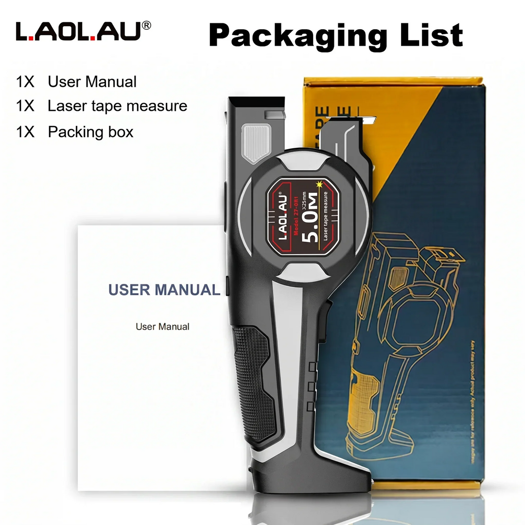 LAOLAU 2-in-1 Laser Tape Measure 5M/16FT – Type-C Rechargeable Class II Laser Auto-Lock Tool 2026
