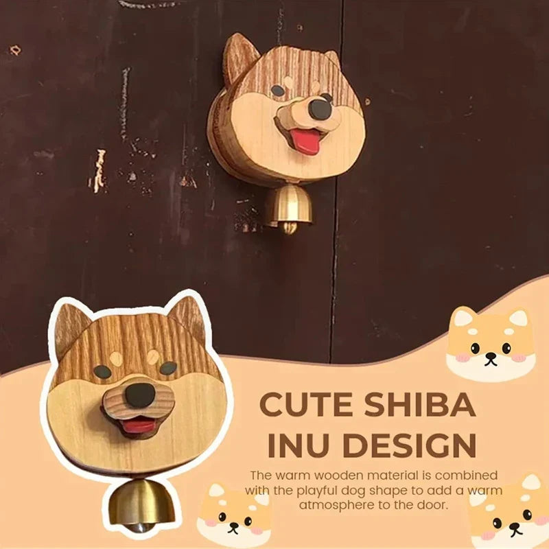 Wooden Shiba Inu Wind Chime Doorbell - Magnetic Shopkeepers Bell for Door Opening