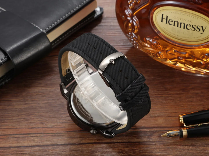 Quartz Sport Watch With Fabric Strap Irregular Alloy Case