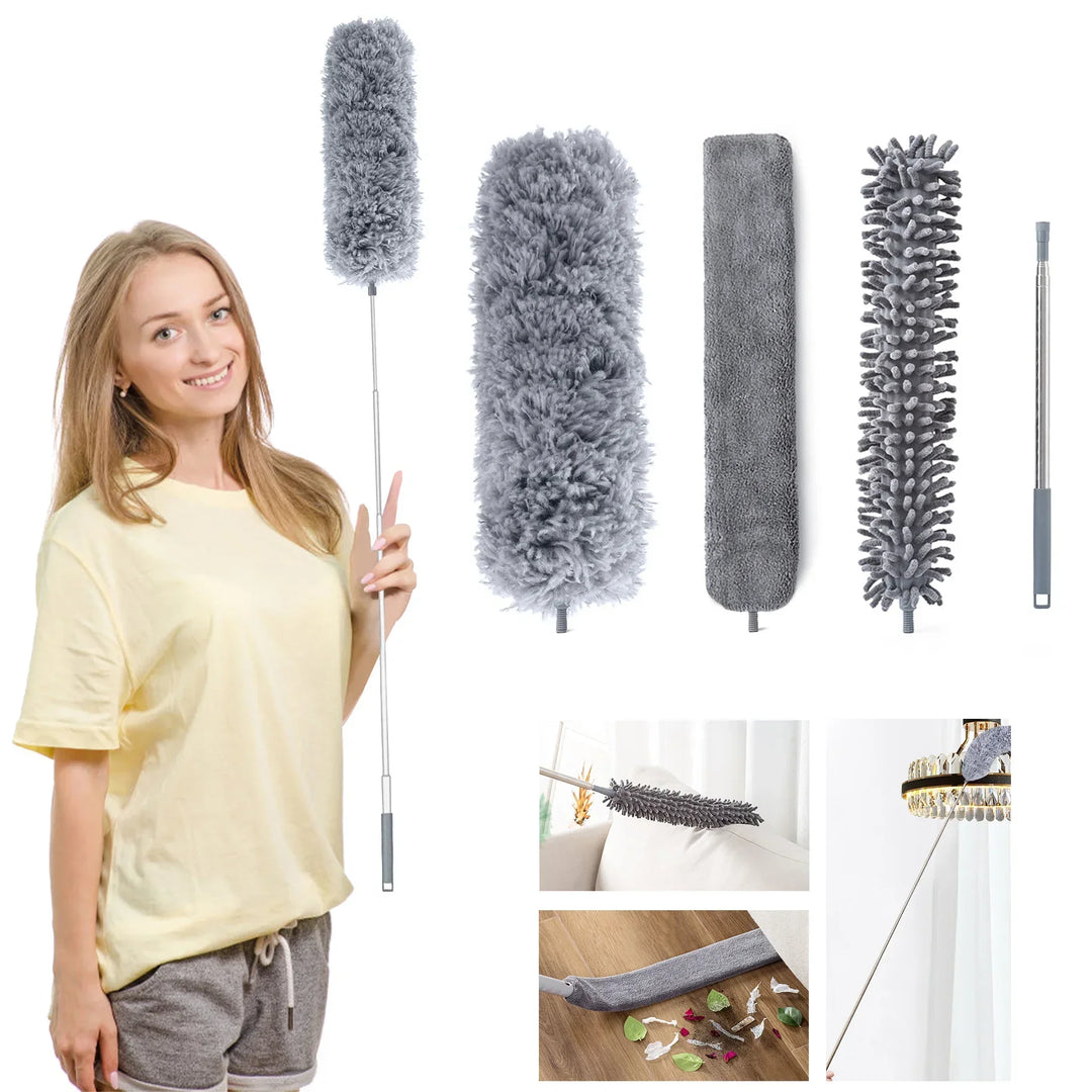 Microfiber Cleaning Tool Set - 4PCS Long Handle Duster &amp; Brushes for Household Cleaning