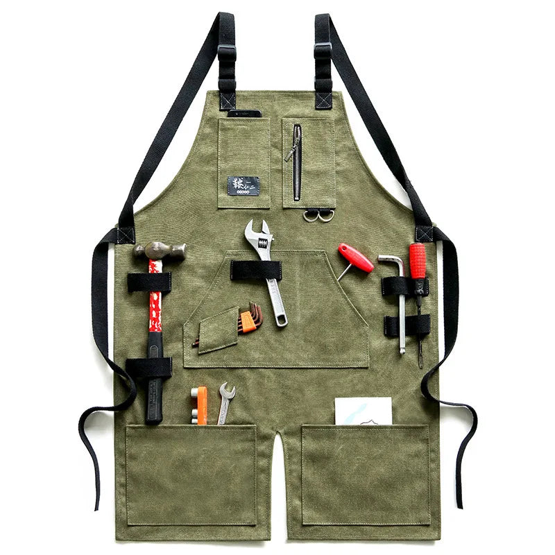 Denim Canvas Apron With Adjustable Cross Back Straps Work Apron Fall 2025 Custom Logo Durable Tool Pockets