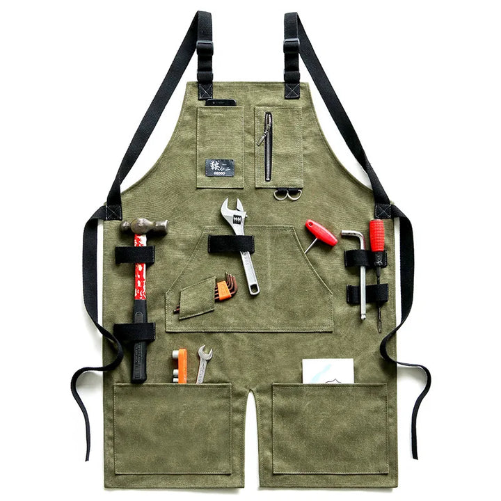 Denim Canvas Apron With Adjustable Cross Back Straps Work Apron Fall 2025 Custom Logo Durable Tool Pockets