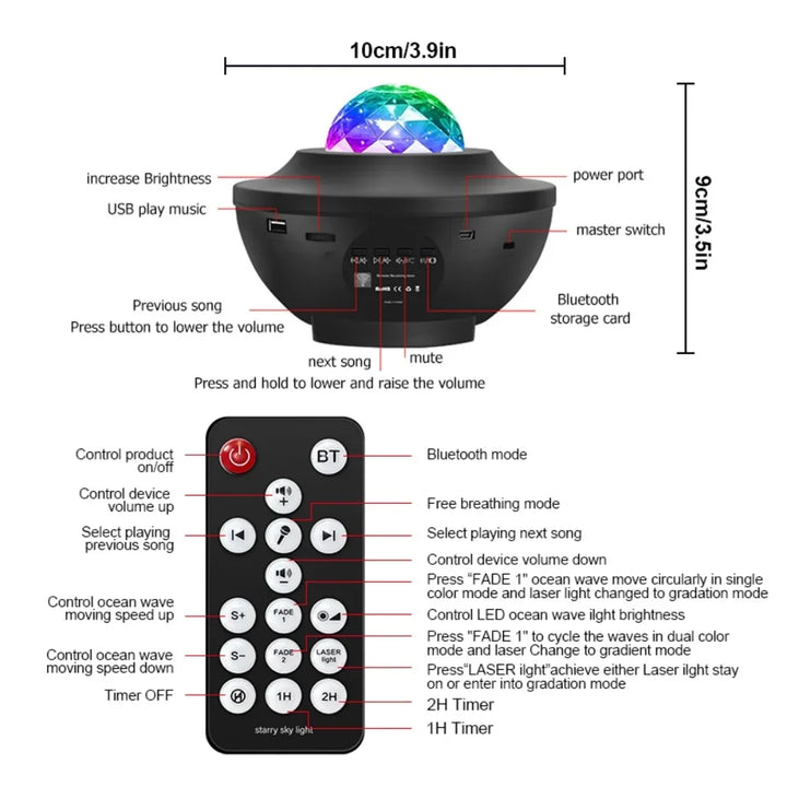 colourful Starry Galaxy Projector Night Light Child Bluetooth Music Lamp Gift