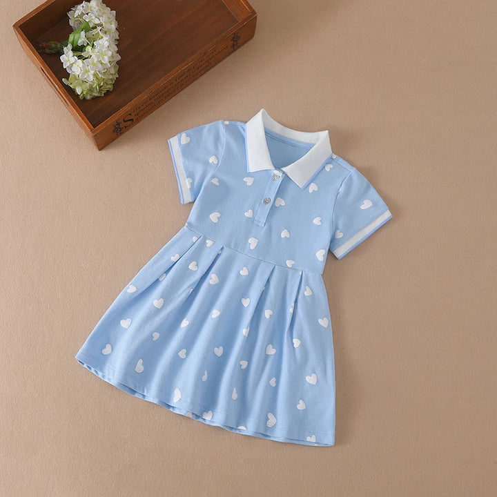 Lightweight girls’ dress - polo collar, knee-length, cotton-elastane, for summer wear