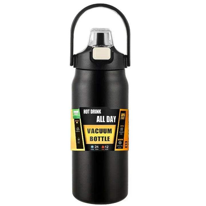 800ml Stainless Steel Thermos Mug - Portable Vacuum Flask for Hot &amp; Cold Drinks, Outdoor Sports Water Bottle with Straw