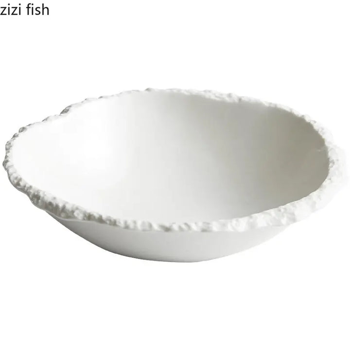 White Porcelain Rock Edge Soup Bowl Modern Tableware