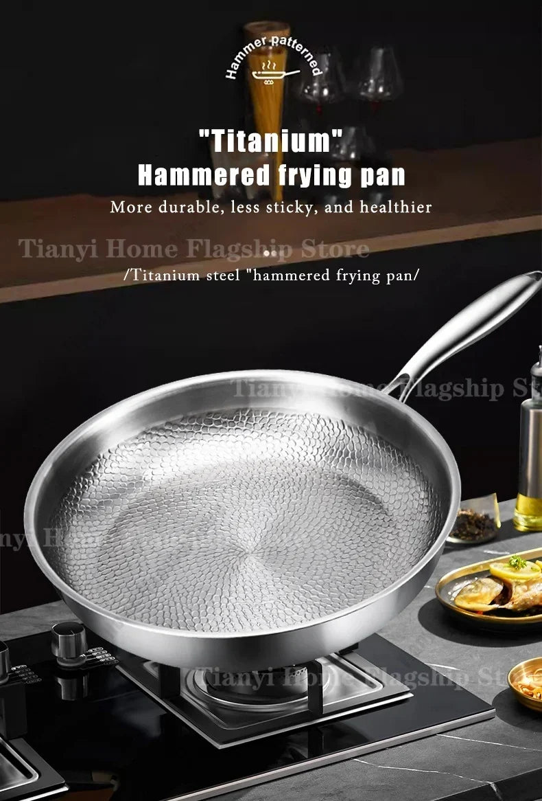 Titanium-Coated Stainless Steel Non-Stick Wok Pan – Gas and Induction Compatible Kitchen Cookware