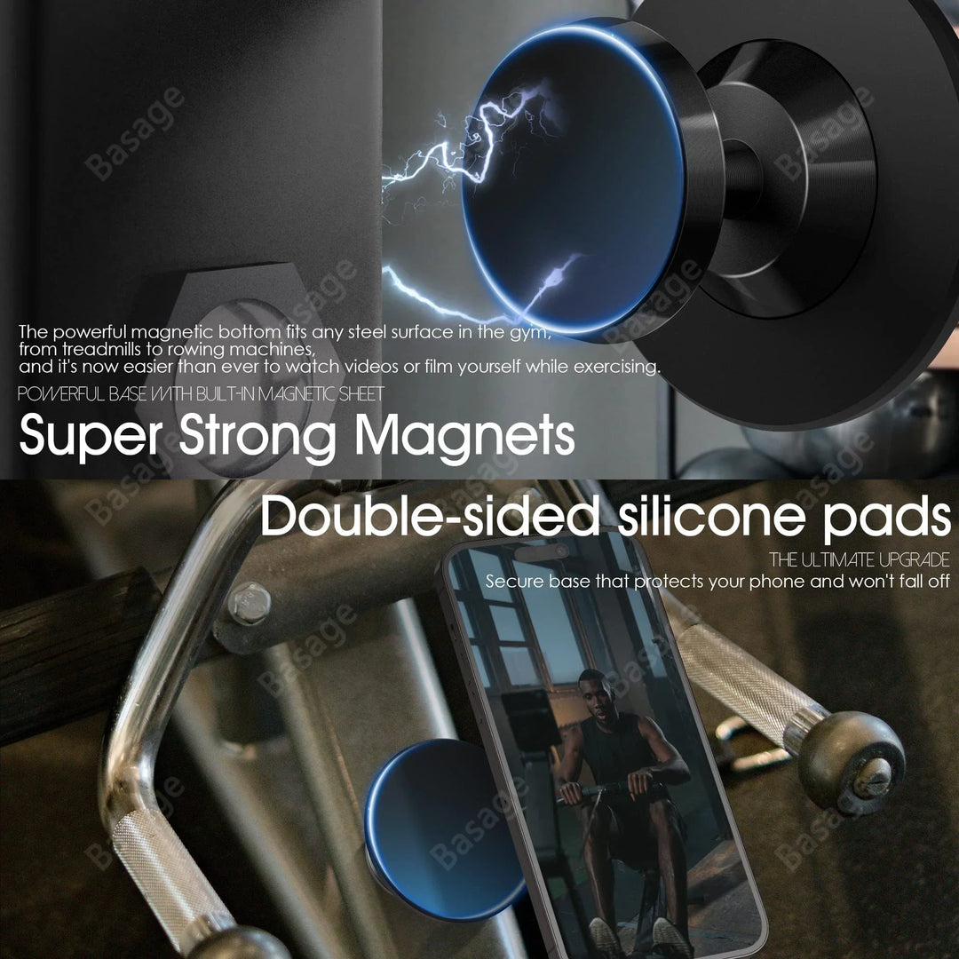 Magnetic Gym Phone Holder &amp; Accessories - Hands-Free Workout Mount