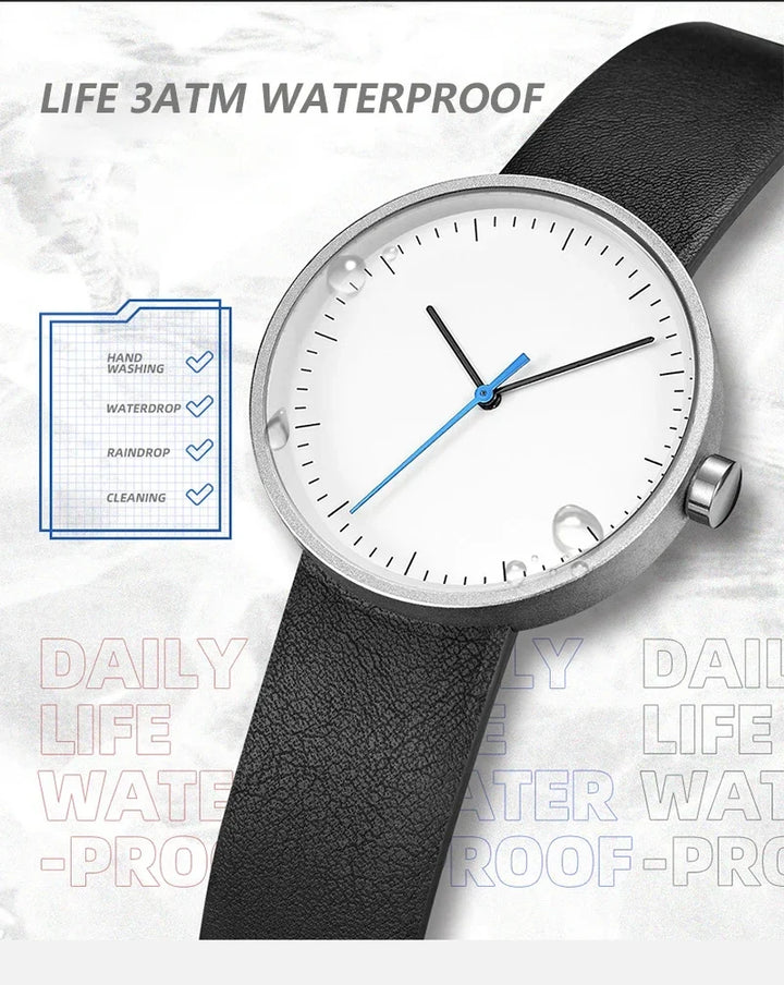 Classic unisex quartz wristwatch – leather strap, round dial, minimalist everyday timepiece