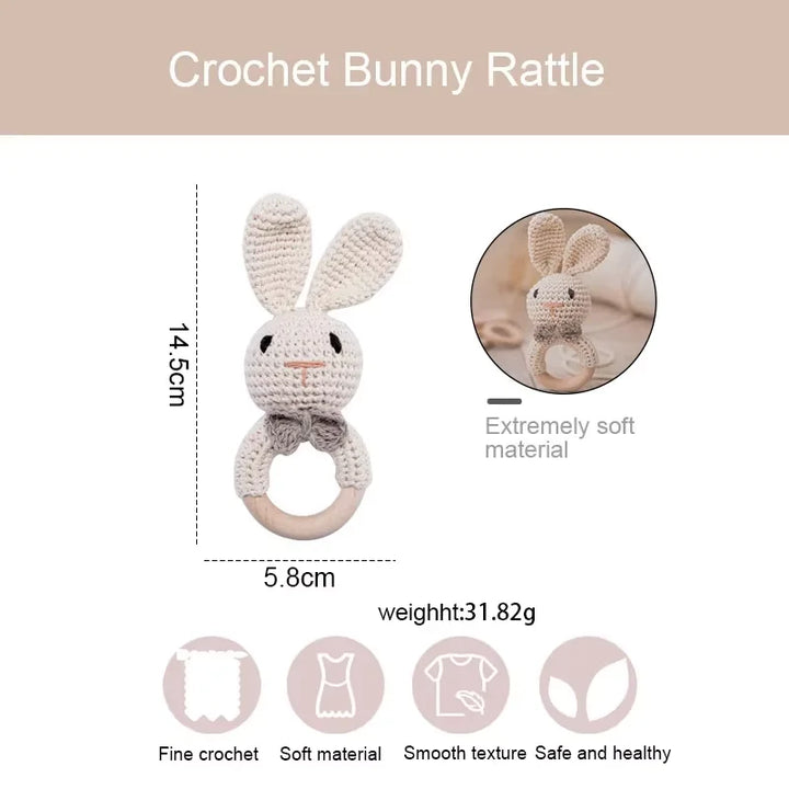 Baby Crochet Rattle Bunny Teether Newborn Sensory Toys