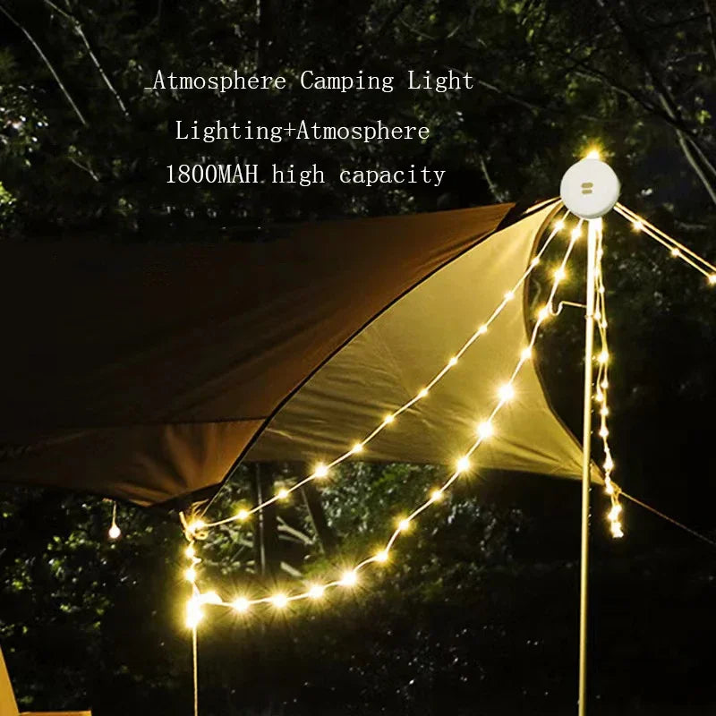 2-in-1 LED Reel Camping String Light – USB Rechargeable Portable Atmosphere Lantern Garden Tent Decor 2026