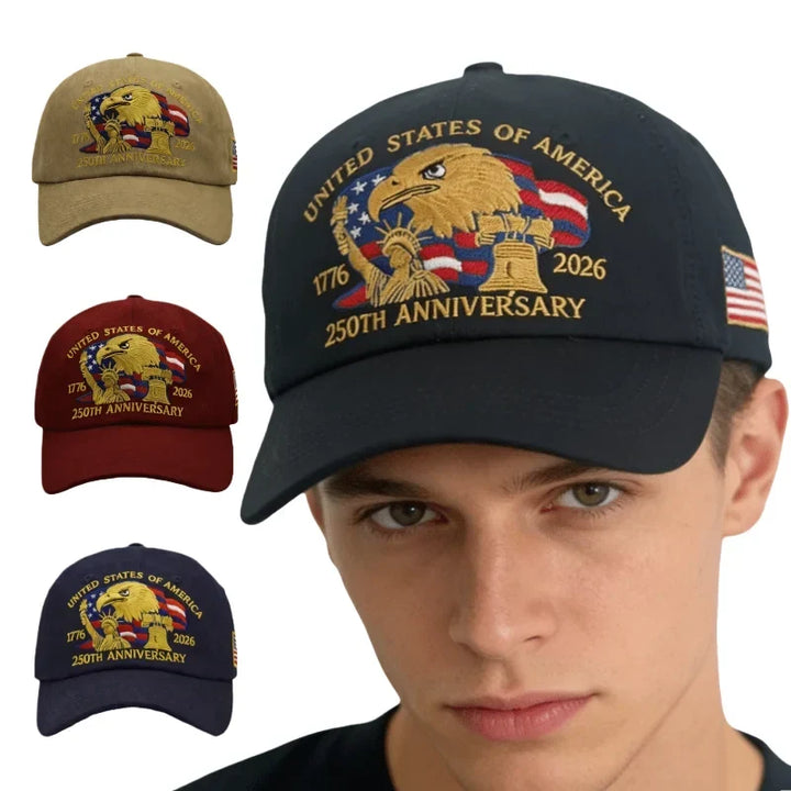 Breathable unisex baseball cap - curved-brim durable 250th-anniversary embroidery, polyester, outdoor wear