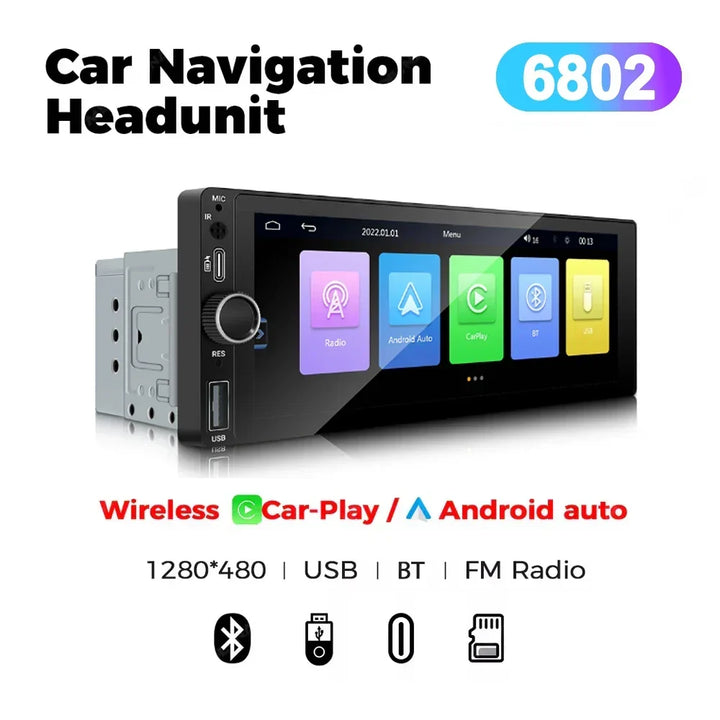 Car Stereo 6.86 Inch Touchscreen Universal MP5 Head Unit Fall 2025 Wireless CarPlay Android Auto