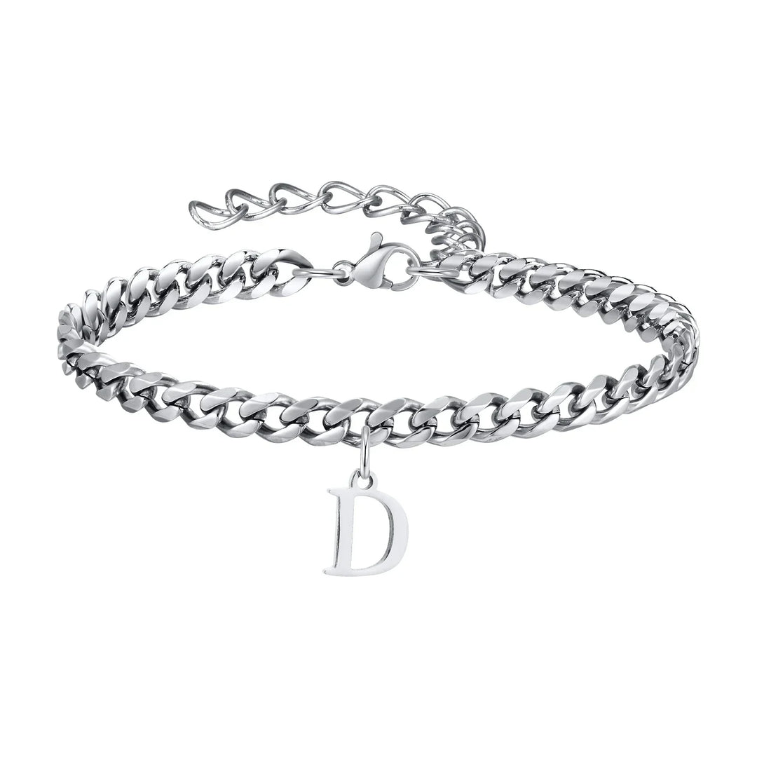 Initials Cuban Link Bracelet Stainless Steel Adjustable