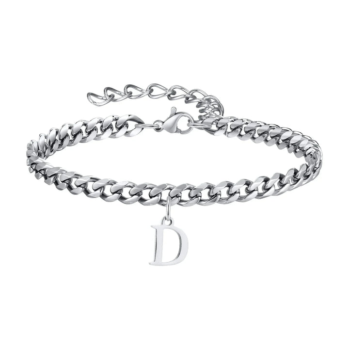 Initials Cuban Link Bracelet Stainless Steel Adjustable