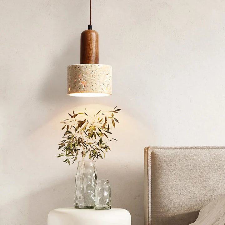 Japandi Japanese Pendant Light Wood And Travertine Bedside Lamp