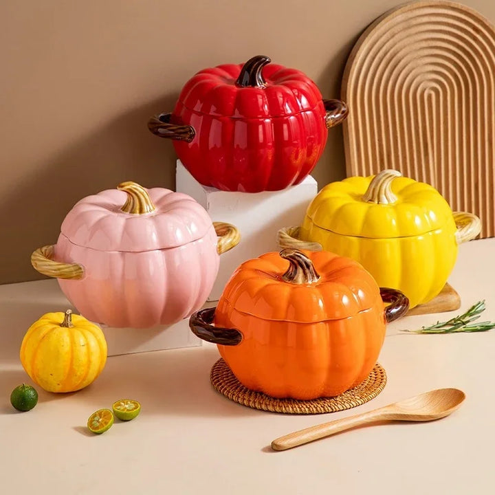 Ceramic Soup Pot Pumpkin Lid Porcelain Large Fall 2025