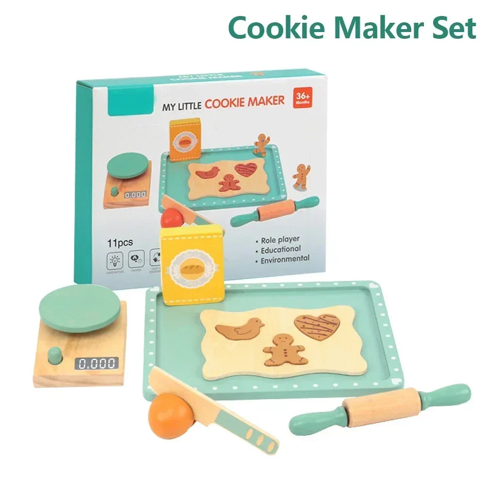 Wooden Kids Coffee &amp; Cookie Maker Toy Set - Educational Pretend Play Kitchen Gift for Boys &amp; Girls