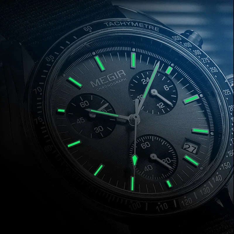 Quartz Chronograph Watch Blue Nylon Strap Waterproof