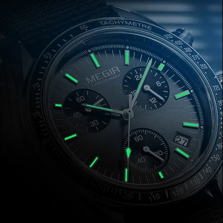 Quartz Chronograph Watch Blue Nylon Strap Waterproof