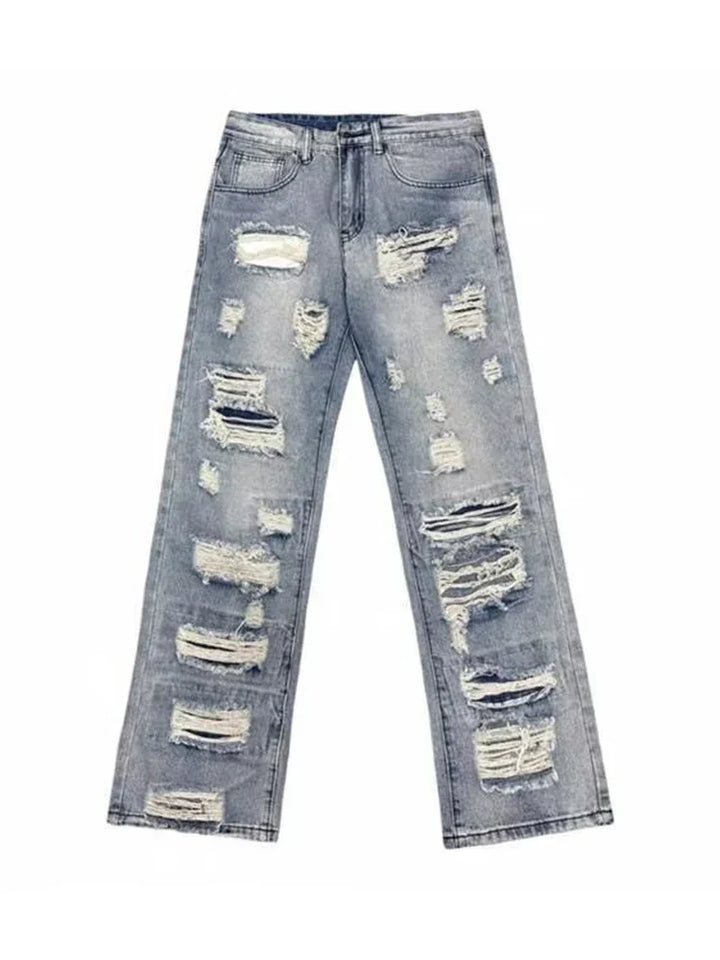 Oversized Relaxed Mens Jeans - Ripped Straight Leg Denim