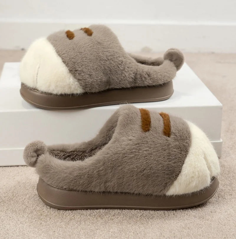 Warm cozy unisex slippers - cat-paw plush design, plush faux fur, indoor winter wear