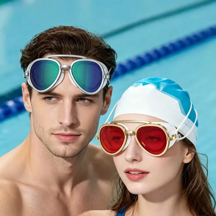Wide Angle Anti-Fog Swimming Goggles – Full View Retro Frame Unisex Pool Swim Eyewear 2026