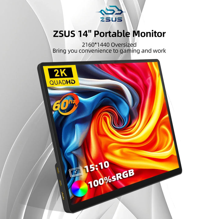 2K 14 Inch Portable Monitor 60Hz HDR Lightweight Travel