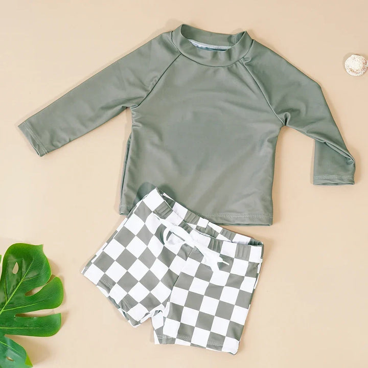 Breathable unisex baby swimsuit - long sleeve rash guard, polyester elastane, for summer pool
