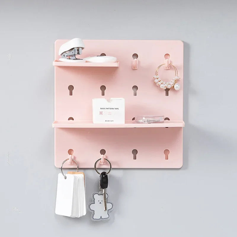 Punch-Free Wall Shelf Organizer with Home Organizers, No Drilling, Kitchen &amp; Bedroom Pegboard Holder