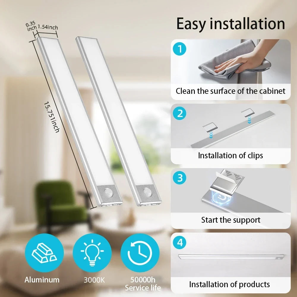 Wireless LED Motion Sensor Cabinet Light – Dimmable Type-C Rechargeable Night Lamp for Closet Kitchen 2026
