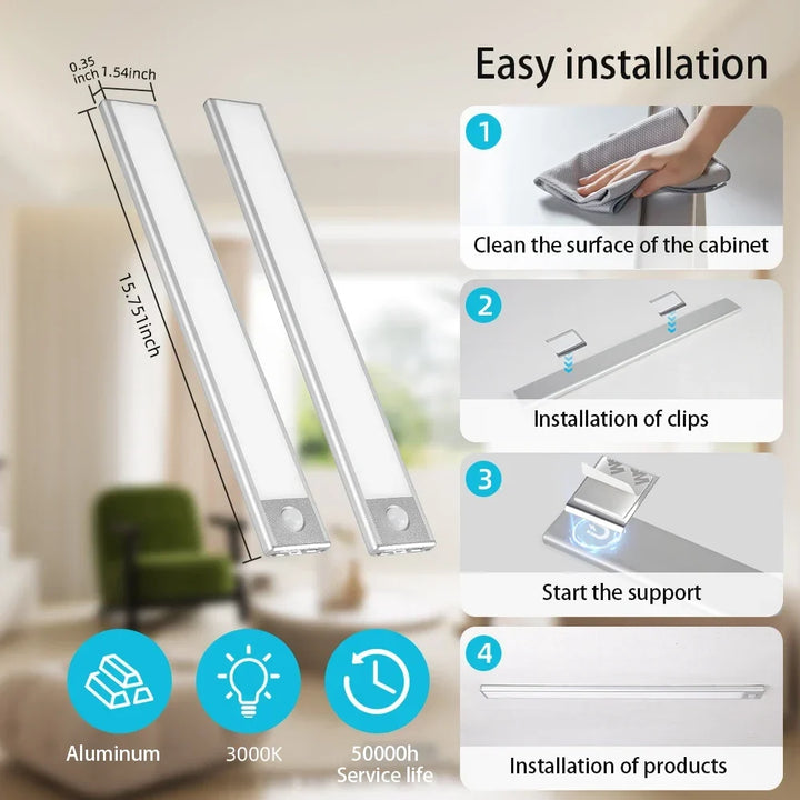 Wireless LED Motion Sensor Cabinet Light – Dimmable Type-C Rechargeable Night Lamp for Closet Kitchen 2026