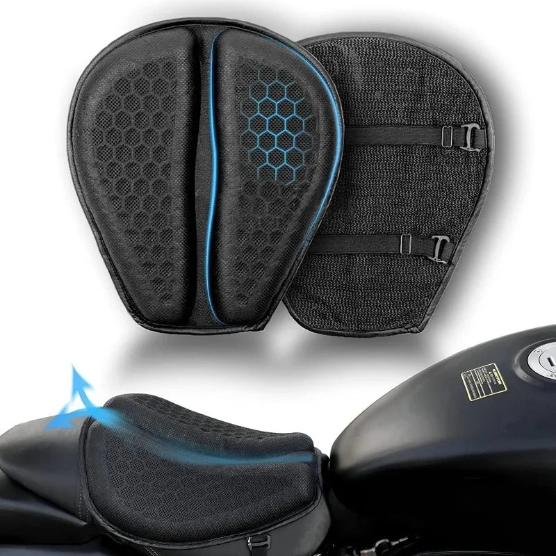 Motorcycle Gel Seat Cushion 3D Honeycomb Pressure Relief Anti-Slip Pad Long Ride Comfort