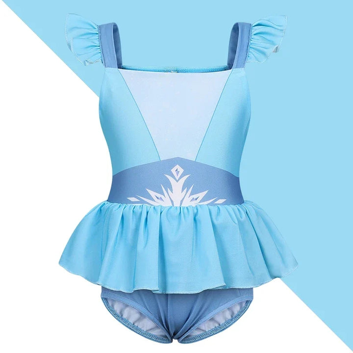 Quick-Dry Girls Two-Piece Swimsuit – Durable Princess Print, Cotton-Poly, For Beach and Pool