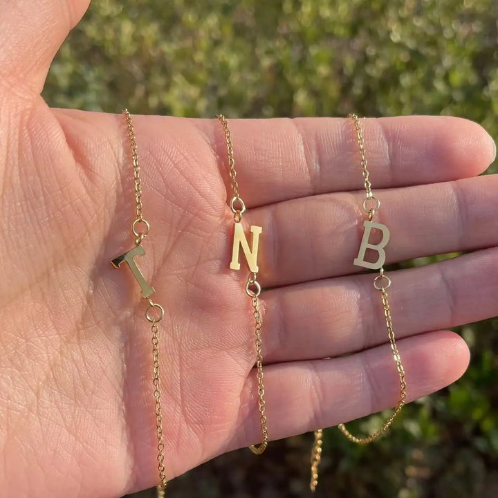 Initial Letter Bead Bracelet Thin Chain Minimalist Elegant