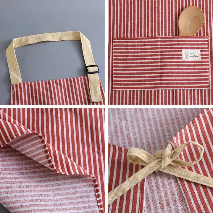 Kitchen Apron Linen Striped Hanging Neck Apron Japanese Style Cooking Gardening Fall 2025 Breathable Adjustable