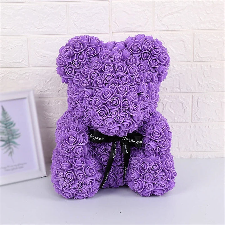 Faux Rose Teddy Bear with Gift Box and Lights - Romantic Anniversary or Valentine&