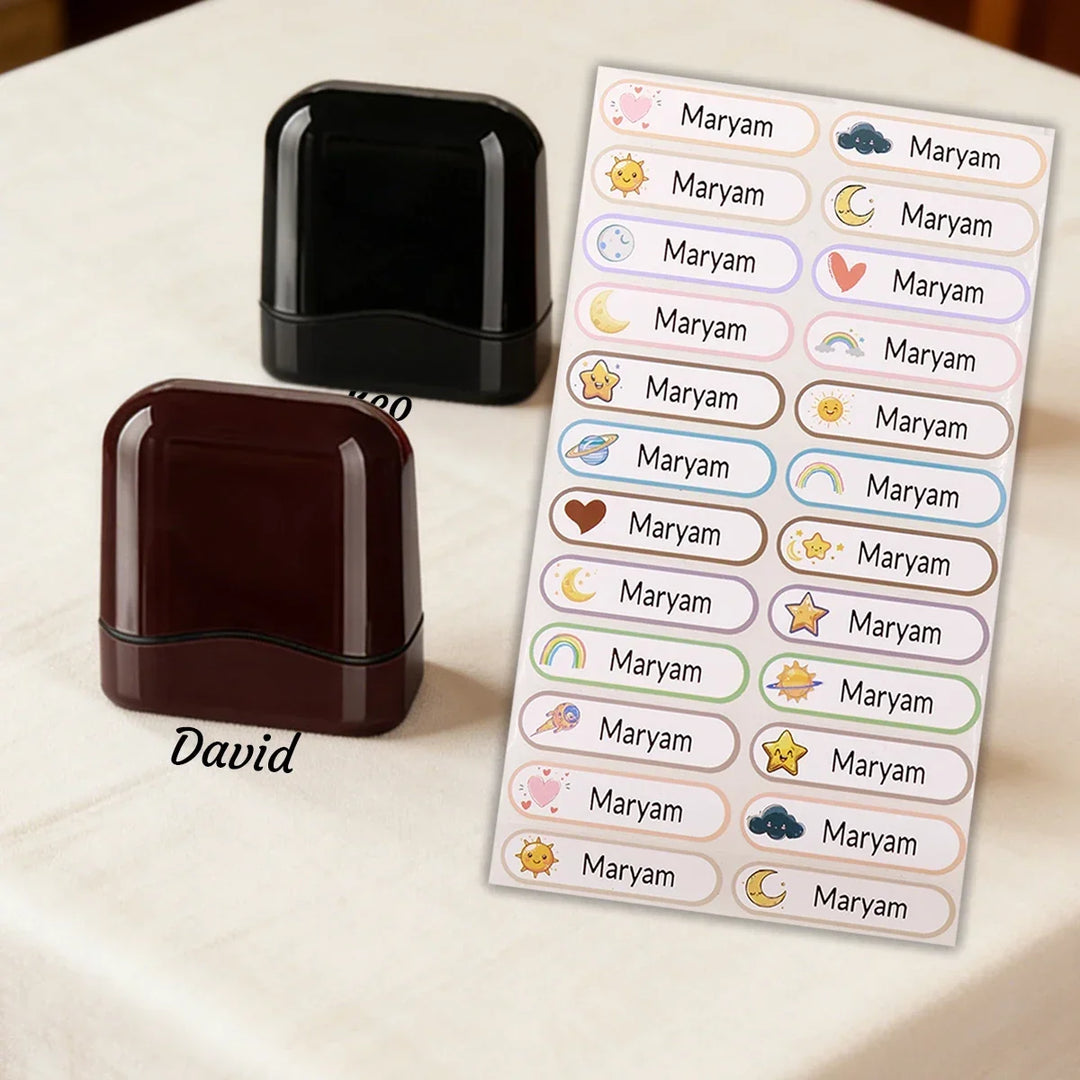 Personalized Custom Name Rubber Stamp + 100 Stickers – Self-Signing Stationery Set 2026