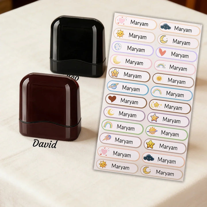 Personalized Custom Name Rubber Stamp + 100 Stickers – Self-Signing Stationery Set 2026
