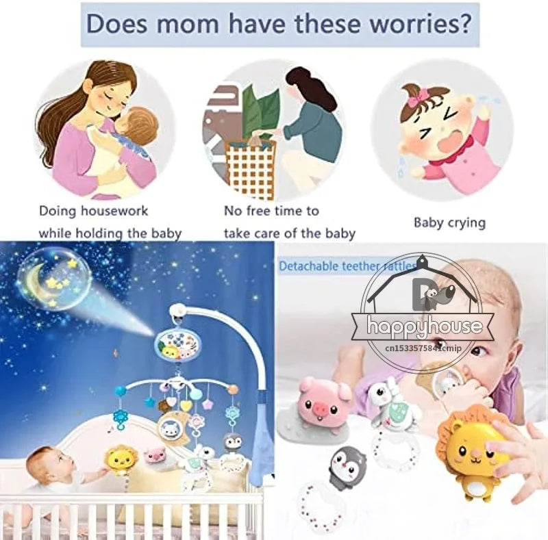 Crib Mobile Remote Music Light Newborn Sensory Toys