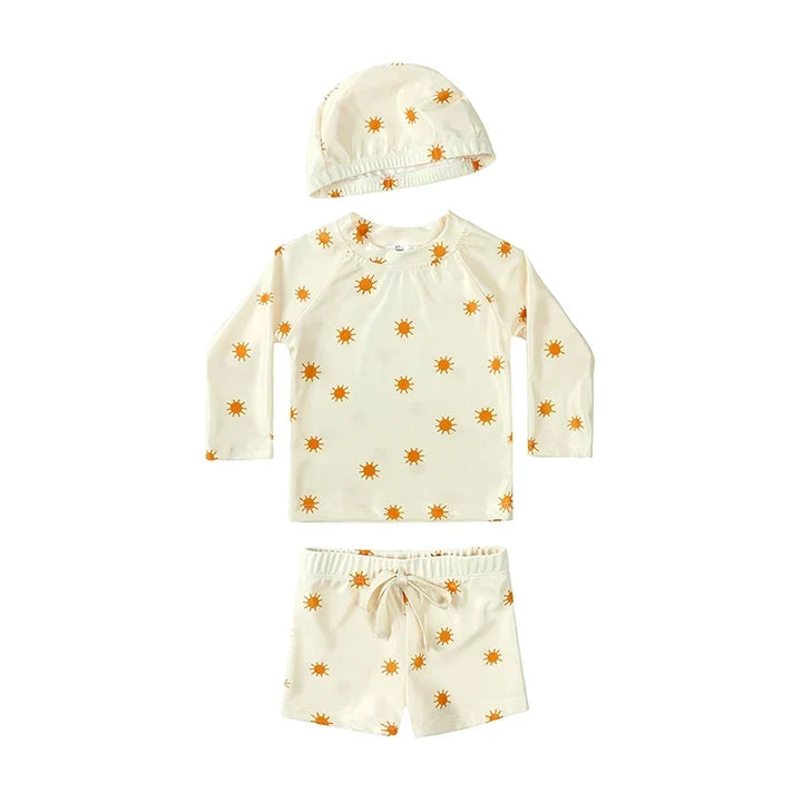 Quick-dry Unisex Baby Swimwear 2-Piece Set – Long-Sleeve Rash Guard Top, Shorts, Polyester, Summer Beachwear