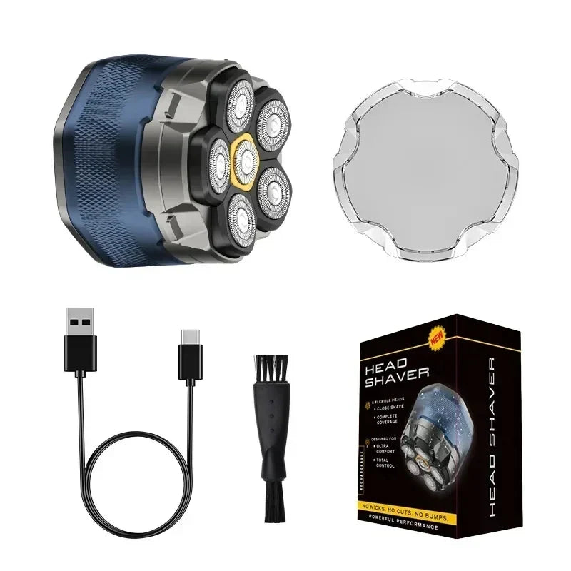 6D Electric Head Shaver for Men - Waterproof Magnetic Rotary Razor with LED Bald Head Hair Trimmer