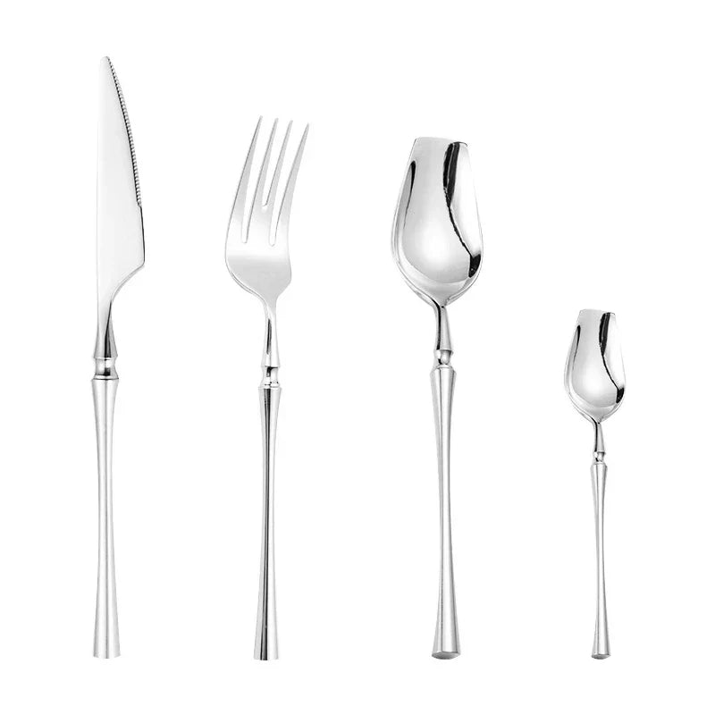 Stainless Steel 18/10  Cutlery Set - Glossy Silver Dinnerware, Matte 304 Tableware for Gifts
