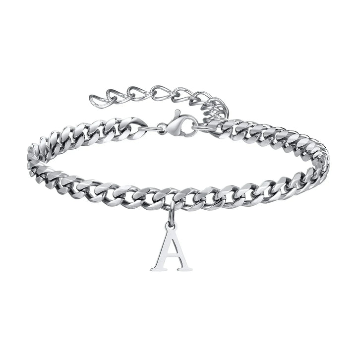 Initials Cuban Link Bracelet Stainless Steel Adjustable
