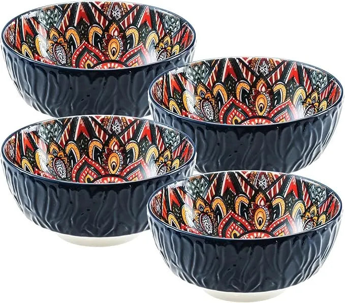 Bohemian Ceramic Bowls Set Floral Serving Bowls Versatile