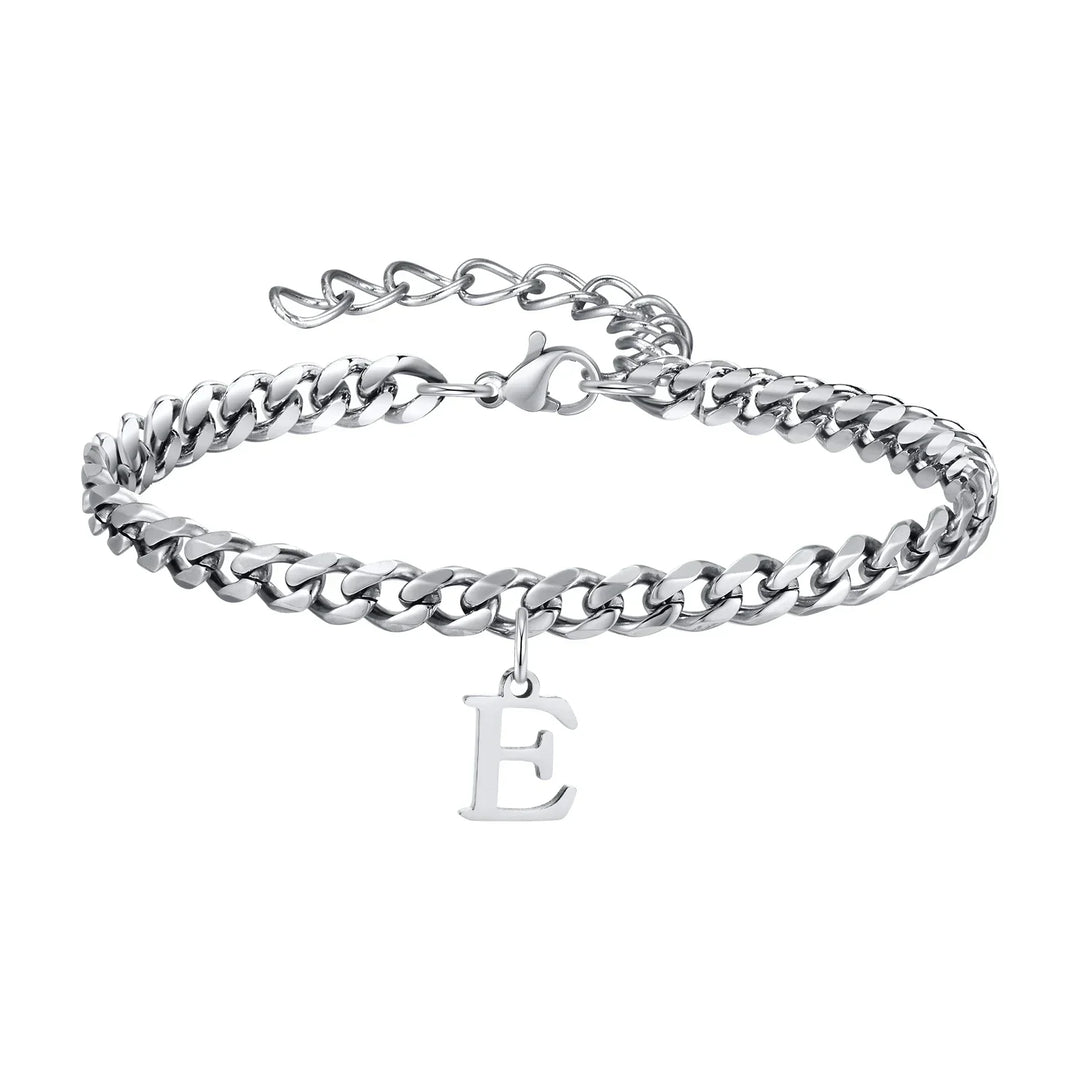 Initials Cuban Link Bracelet Stainless Steel Adjustable