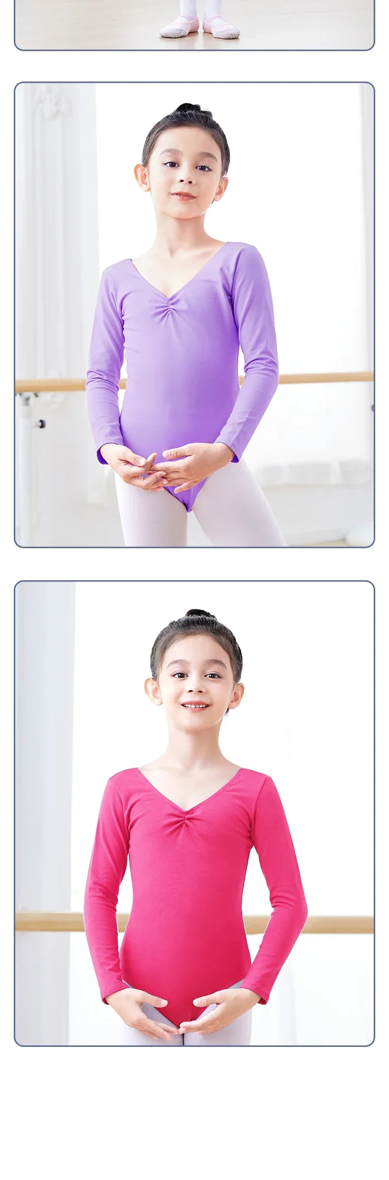 Soft Girls Ballet Leotard – Long Sleeve, Chest-Drawstring, Cotton, For Dance Class