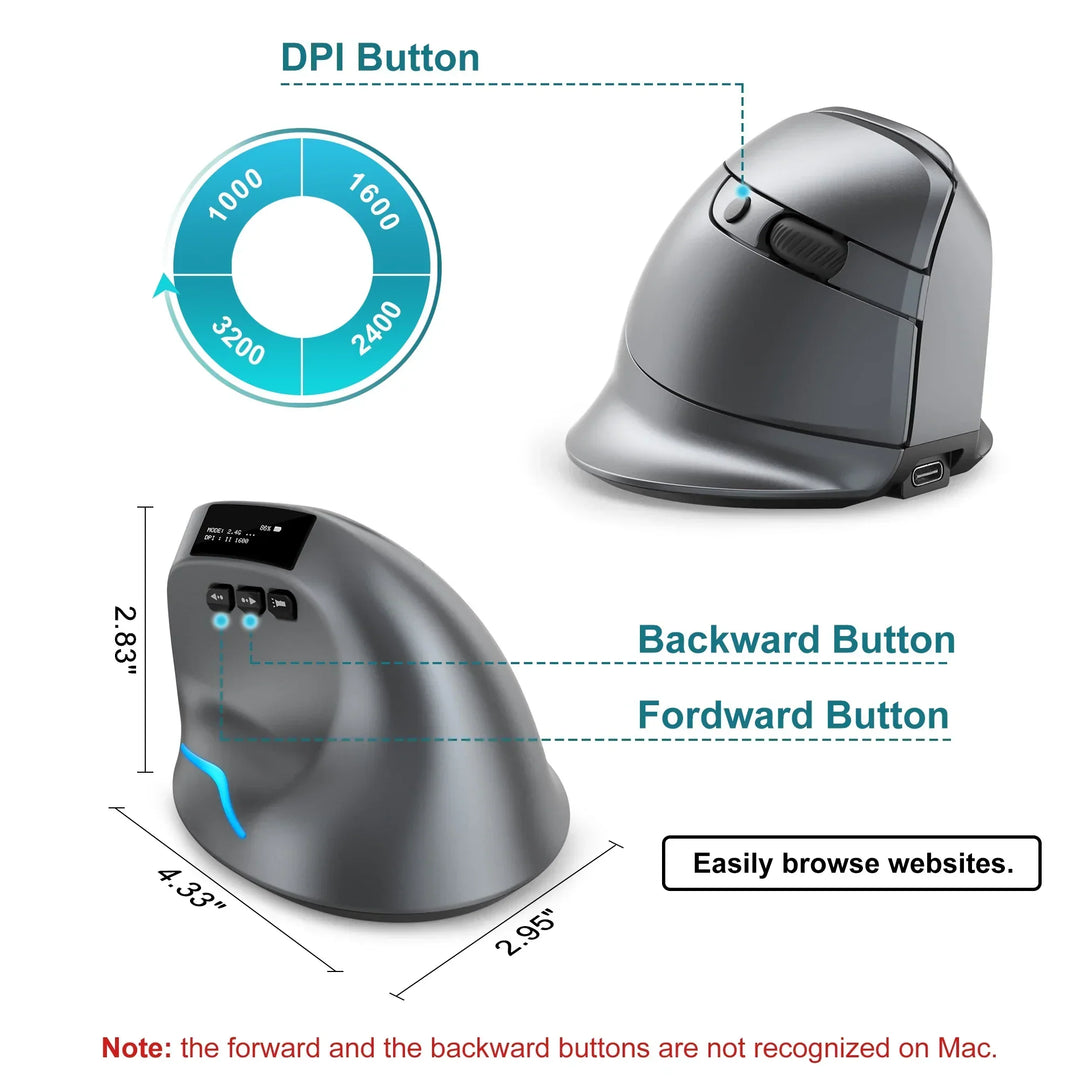 Bluetooth Vertical Ergonomic Mouse With OLED Screen